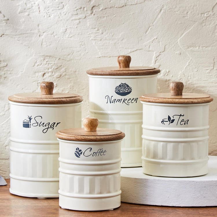 Metal Coffee Storage Canister With Mango Wood Lid