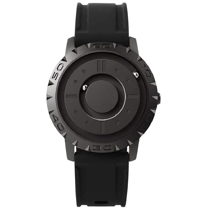 Men’s Magnetic Ball-Bearing Tactile Watch – Modern No-Hands Analog Timepiece with Dual Ball Indicators, Raised Markers, Recessed Tracks, Quartz Movement & Silicone Strap