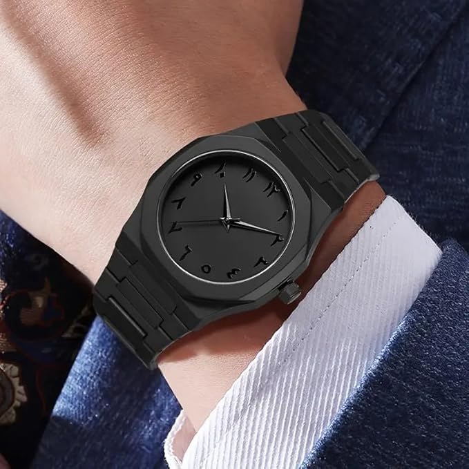 Arabian | Aura Dial & Polycarbonate (Platic) Charcoal Minimalist Arabic Aura Watch Black Analog Arabian Numeral Watches for Man Offer & Boys | Premium Stylish Man Watch for Men Arabic (Black)